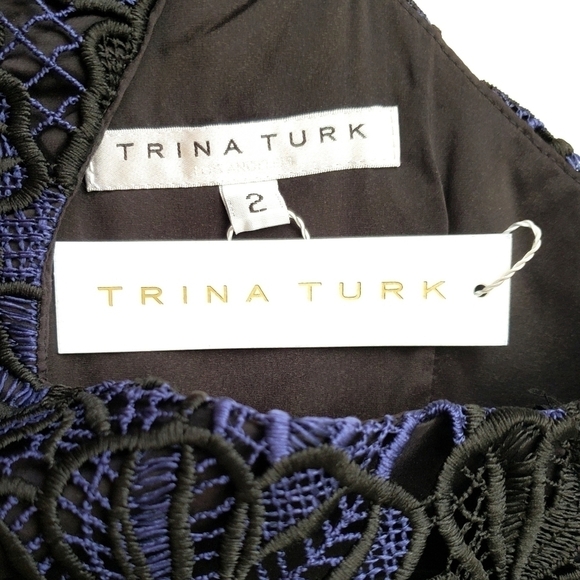 Trina Turk Miranda Blue Black Guipure Lace Sheath Cocktail Dress Size 2 New - Picture 7 of 14